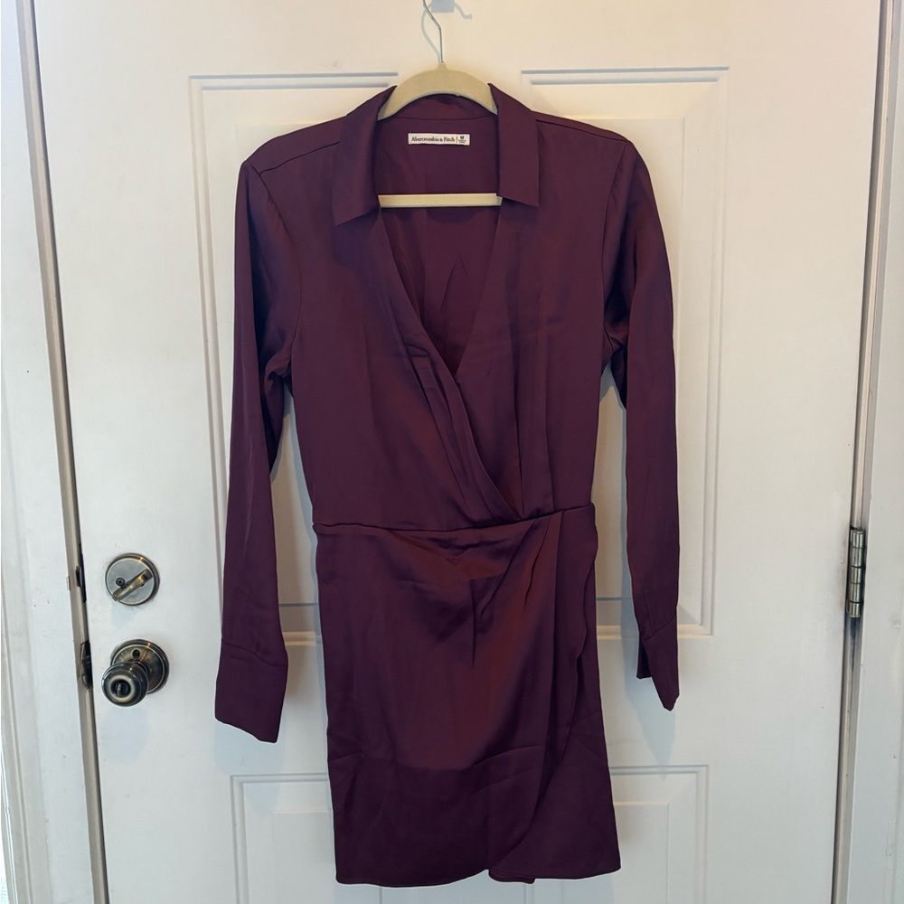 Abercrombie & Fitch Burgundy Ruched Wrap Dress